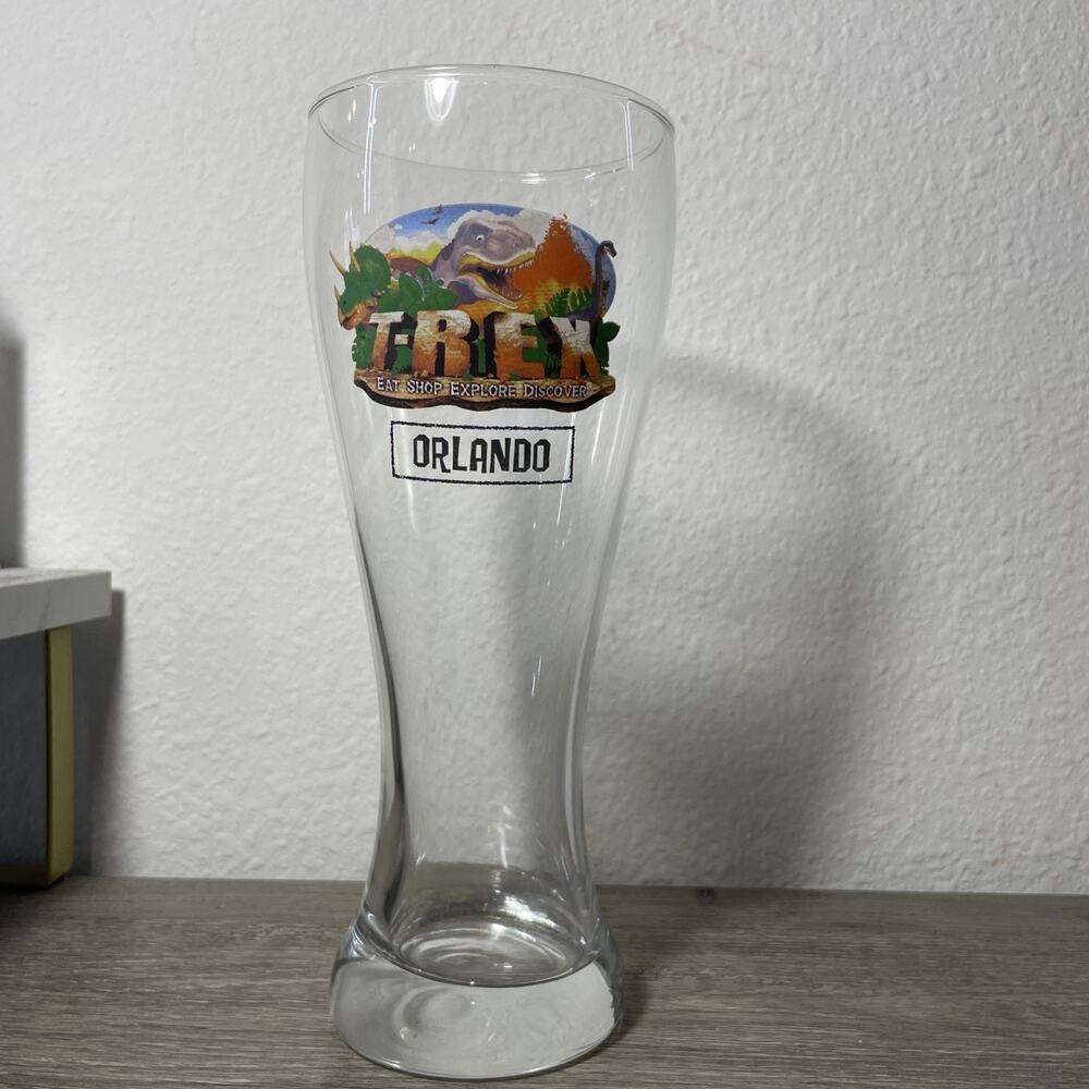 T Rex Cafe Disney Springs Orlando New Pilsner Glass 8.5 Inch Tall